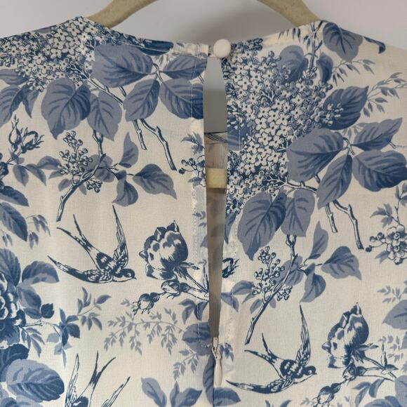 Reformation Carolena Floral-Print Crepe De Chine Midi Dress Women's Size 4 Blue - Picture 4 of 10